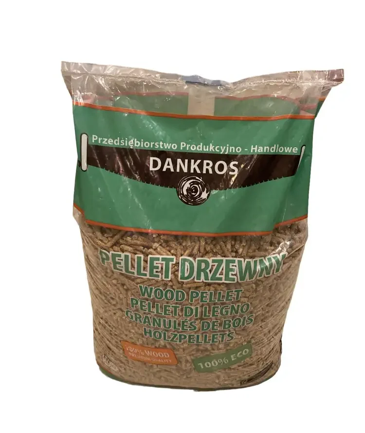 Myytävänä rakeita. Puolalainen valmistaja DANKROS A1 EN Plus 6 mm 15 kg säkki. (975 kg)